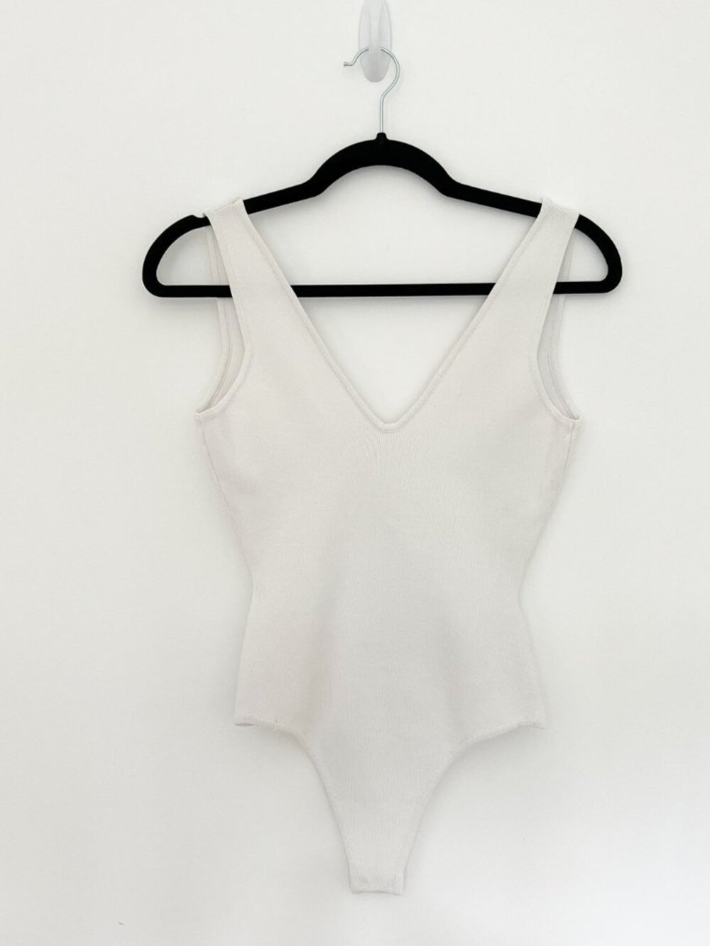 Superdown Knit Deep V Neck Tank Bodysuit White NWT